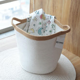 Urbane Home Cotton Woven Storage Basket With Handle|Shelf Basket Hamper|Organizer for Toys, Socks, Cosmetic|Capacity 21 L|White|